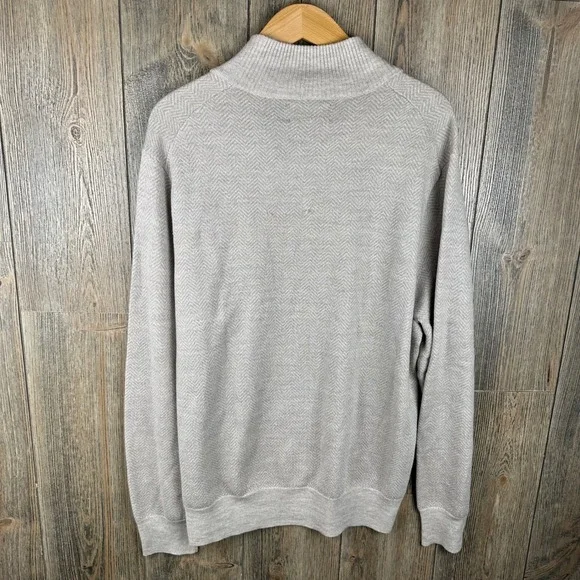 Bonobos Quarter Zip Herringbone Sweater Mens XL Slim Extra Fine Merino Wool Tan - Picture 7 of 7